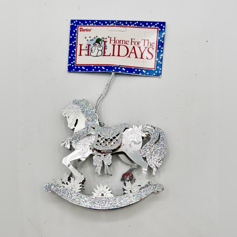 Darice Rocking Horse Christmas Ornament Thin Sheet Metal Silver Tone 3.25” New